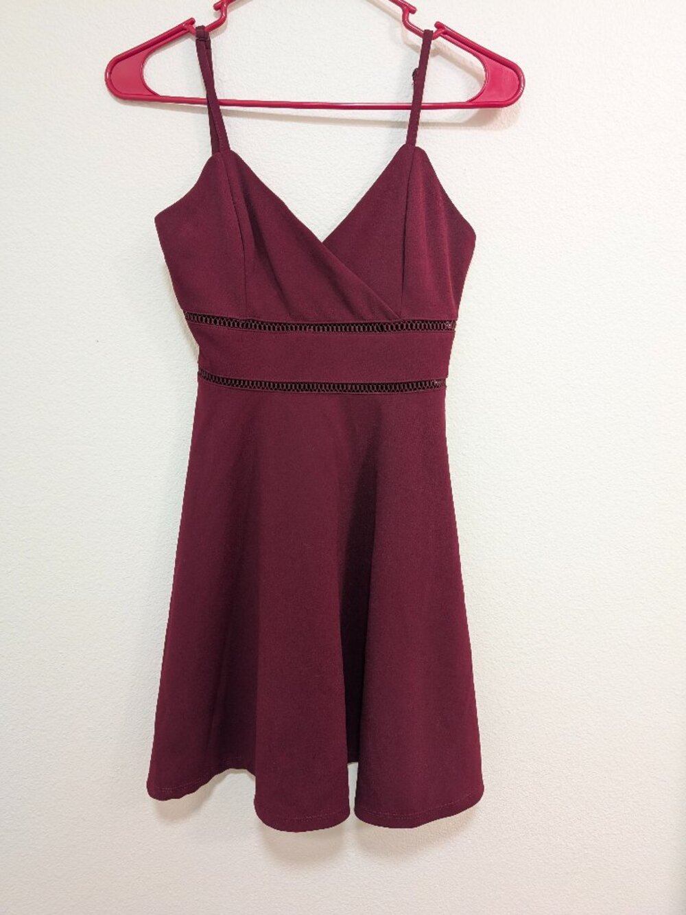Jun & Ivy Burgundy V-Neck Skater Mini Dress